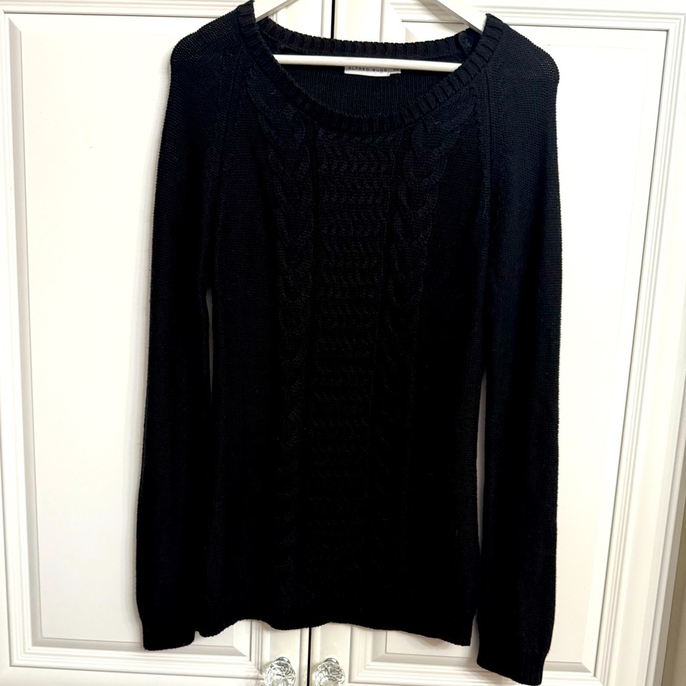 Alfred Sung Size Large Black Scoop Neck Long Sleeve Cable Knit Sweater